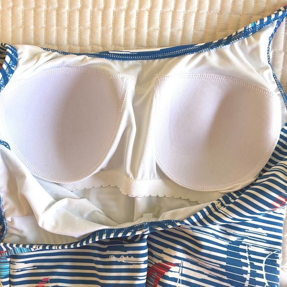 Lands End Womens Blue White Striped Sailboat One Piece Swimsuit 14 511556 - Picture 3 of 6